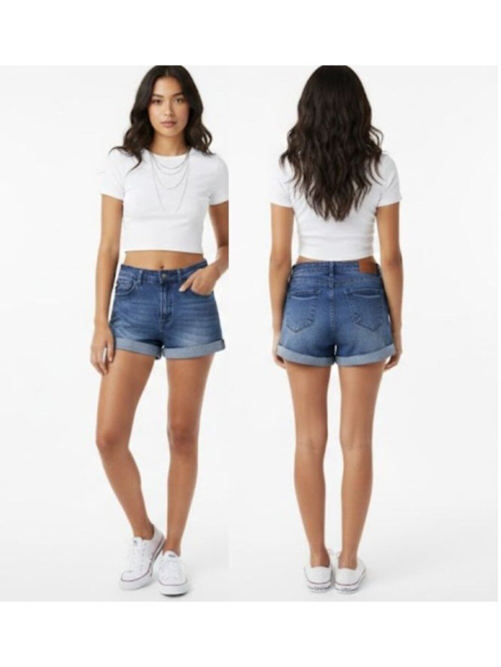 ⭐Kancan Women's Cuffed Denim Short Size L Shorts Mid Rise Medium Blue Cotton